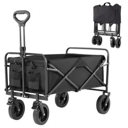 Foldable Cargo Wagon, 220LBS Large Capacity 360° All Terrain Wheels, Black One Pack