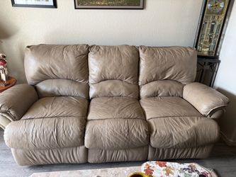 Tan Leather Reclining Sofa