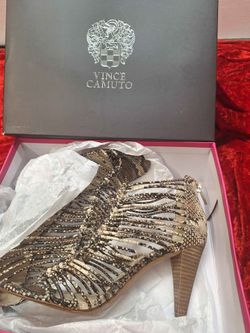 Vince Camuto Alsandra Snake Print Strappy Heels, Sz 9.5