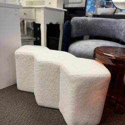 Modern Entryway Bench, Boucle Upholstered Molecule Ottoman with Wooden Frame, Decorative Accent Seating for Foyer, Bedroom or Living Room $145