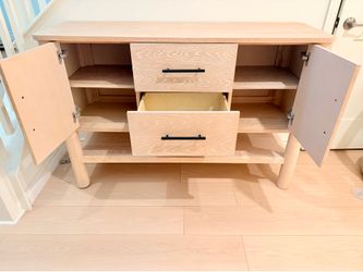 Light Oak Wood Sideboard with Drawers and Cabinets