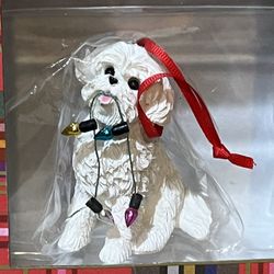 Sandicast Buchon Frise Christmas Ornament w/ Christmas lights Hanging