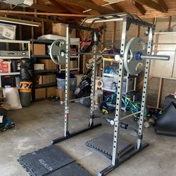 Squat Rack, 2 45 Lb Plates, Olympic Barbell, Floor Mat 