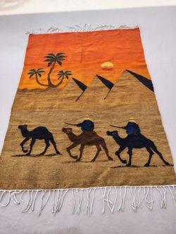 Large 35*x 47 * Vintage Egyptian Camel wool  blend Tapestry Kilim  Wall Hanging