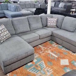 New Gray Ashley Brand Double Chaise Sectional Sofa Couch *matching Storage Ottoman Available * 