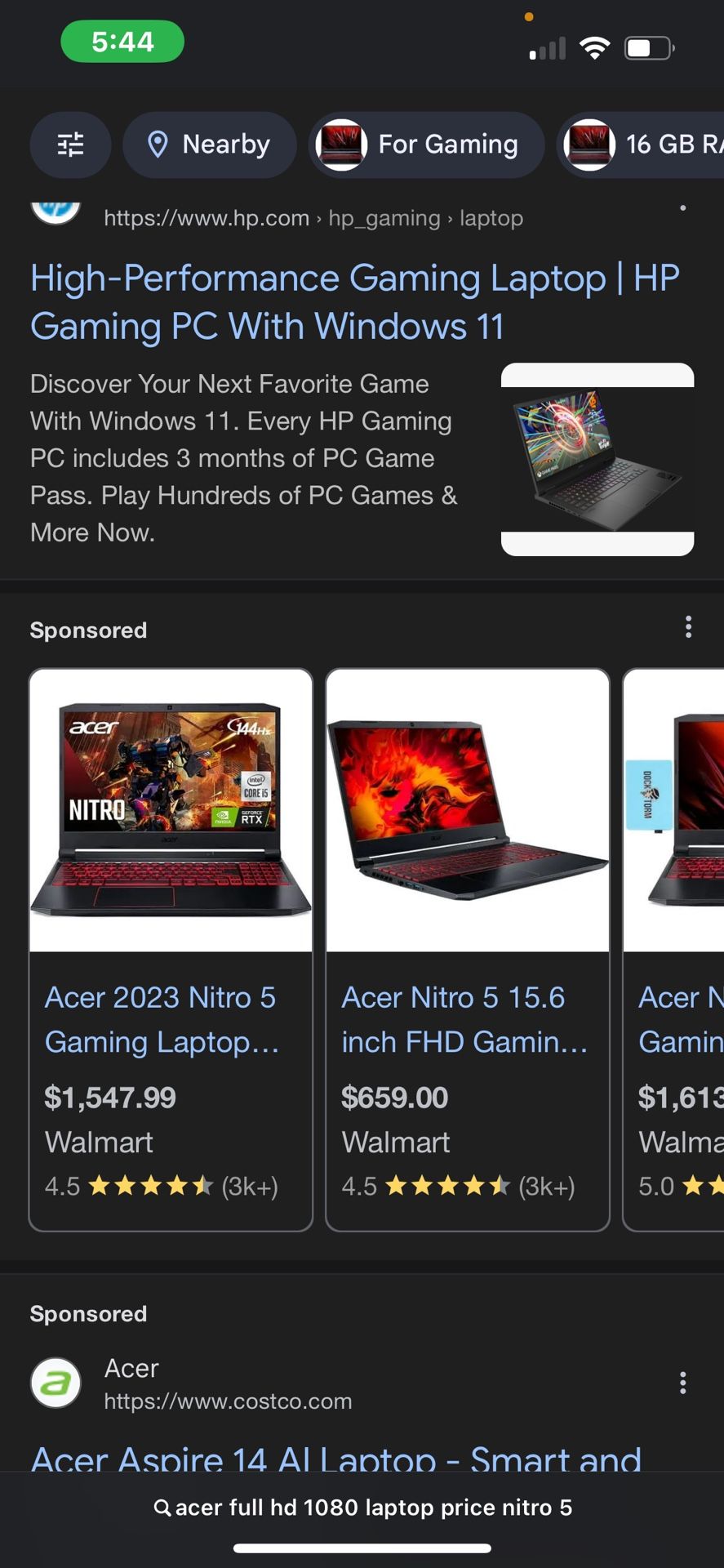 acer nitro 5 gaming laptop
