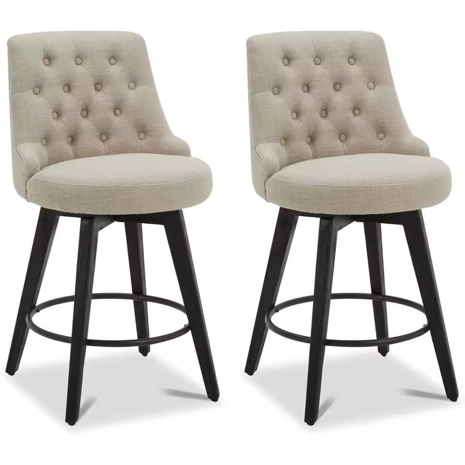 Watson & Whitely Modern Swivel Bar Stools, Performance Fabric Upholstered Counter Height Bar Stool with Back, Solid Wood Legs, 26" H Seat, Set of 2, T