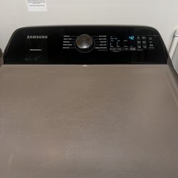 Samsung High Efficiency Smart Top-Load Washer and Electric Dryer in Champagne