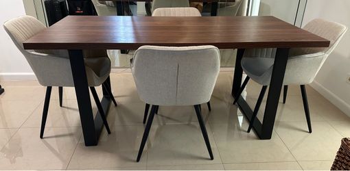 Modern Dining Table Set with 4 Cream Upholstered Chairs – Moving Sale