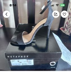 METAPHOR TALULA Ankle Strap High Heels Black and Nude Size 7