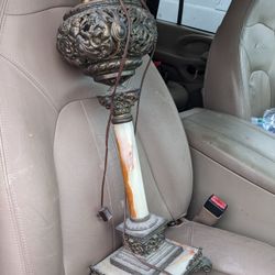 Oil lamp Vintage Antique heavy Ornate Solid Brass & Marble lantern tall 26.5" 

