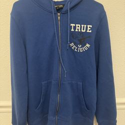 Men Blue True Religion Zip Up Hoodie 