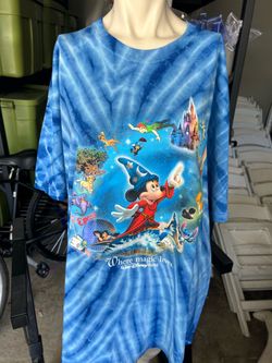 Vintage Disney World Fantasia Sorcerer Mickey Mouse Shirt Blue Tie Dye Size L