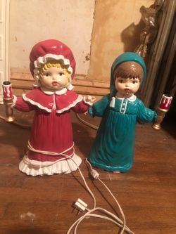 Vintage Ceramic Doll Candle Holder Lamps Set of 2
