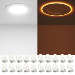 Amico 20 Pack 4 Inch 5CCT LED Recessed Ceiling Light with Night Light, 2700K/3000K/3500K/4000K/5000K Selectable Ultra-Thin Recessed Lighting, 10W=90W,