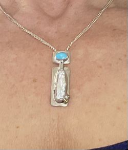 Sterling Silver Pendant with Turquoise & Pearl Thumbnail