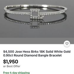 Jose Hess Birks 18K White Gold Diamond Bangle Bracelet 18K white gold