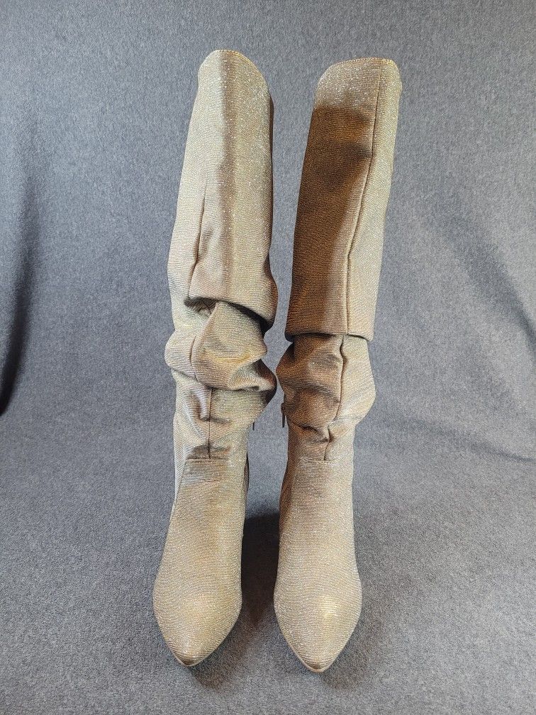 Jordanna Gold Glitter Knee-High Slouch Boots – Women’s Size 9.5 – 4” Heel