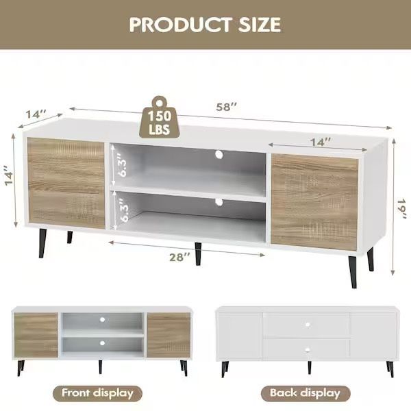 58 in. Modern Simplicity TV Stand Scandi White Media Console Fits TV's up to 65 in. brand new in box $79
