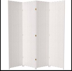 Amitis 7 Ft. Tall Woven Fiber Folding Room Divider - Size: 84'' H x 78'' W x 1'' D - Color: White