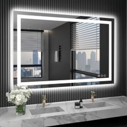MIRROR Touch Button Bathroom Mirror 59 x 36 Switchable Color LED with Defogger