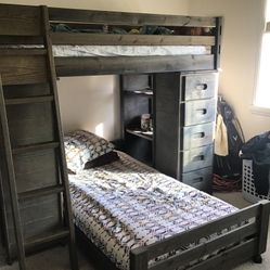 Bunk Beds With Built-In Desk, And Eight Drawers