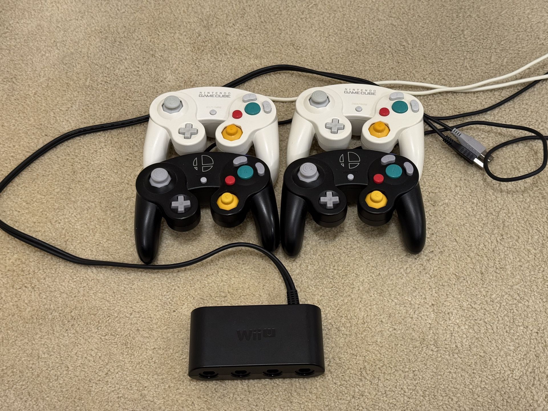 4x Official GameCube Controllers And WUP-028 Adapter