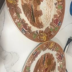 Brown Transferware Oval Serving Platters (Set of 2)
