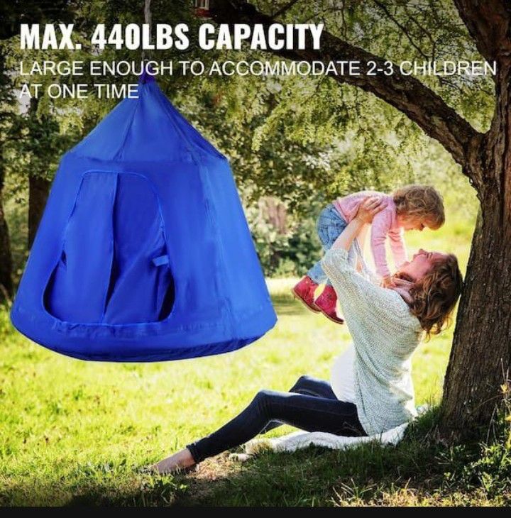 Hanging Tree Tent Max. 440 lb. Capacity Tree Tent Swing with LED Rainbow Lights 43.4 x 46 in. Ceiling Hammock Tent, Blue


