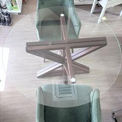 Round Glass Table with Two Chairs