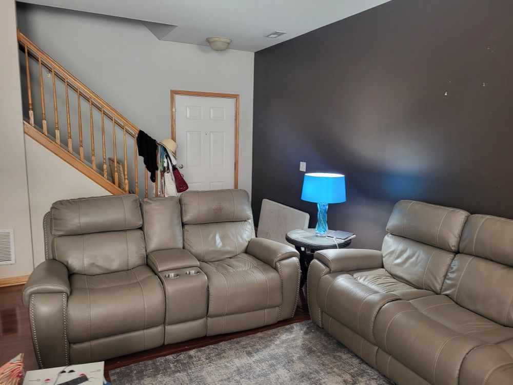 Leather Power Reclining Sofa And Love Seat Set