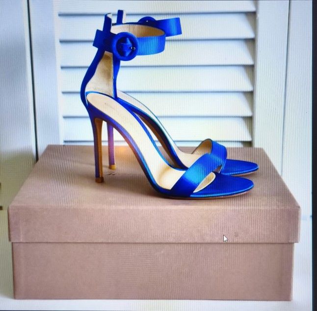 Gianvito Rossi Milano Women's Blue Satin Stiletto Heels Ankle Strap Sandal, Size 7.5 Pre-owned
