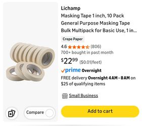Lichamp Masking Tape 1 inch, 10 Pack General Purpose Masking Tape Bulk Multipack for Basic Use