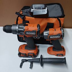 Ridgid 18 Volt Brushless Hammer Drill And Impact Kit Including Battery, Charger and bag
