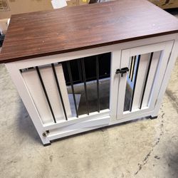 Dog Crate Furniture - 39.4" Wooden Dog Kennel with Removable Tray & 360° Rotating Feeder | Sturdy Dog Crate End Table for Medium & Large Dogs | Easy A