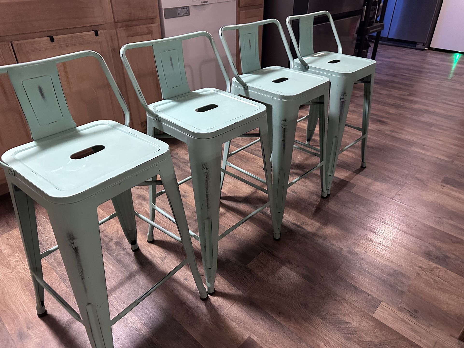 Farmhouse Metal Distressed Aqua Stools