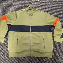 Polo Ralph Lauren Knit Zip Up Sweater Track Jacket  - Green Orange Blue Mens XXL 