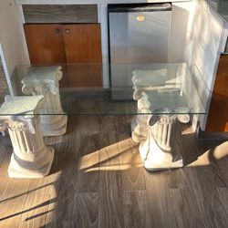 Glass Coffee Table with Decorative Column Bases