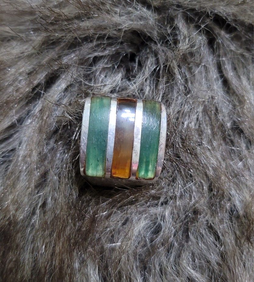 Tigers Eye, Aventurine Sterling Size 6 1/2 Mens Ring