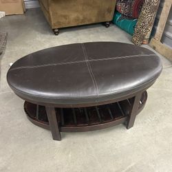 Oval Leather Coffee Table / Storage Ottoman – Dark Brown
