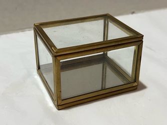 Hinged Glass & Brass Display Jewelry Vanity Box Mirror Bottom