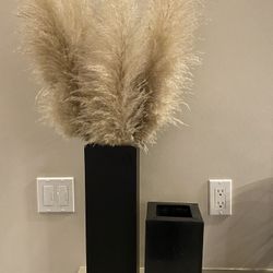 Black Matte Finish Square Wood Vase  With Pampas Grass, H17”W5.5”