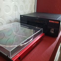 Yamaha Receiver, Tower Speakers, Subwoofer,  Turntable