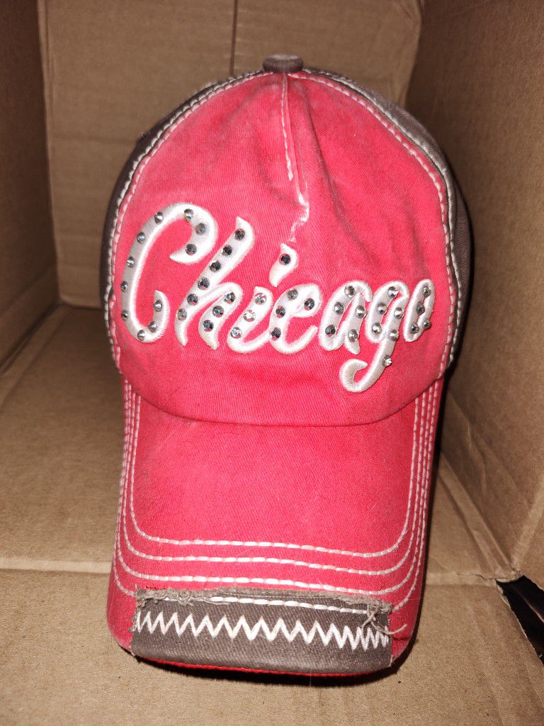 Pink Bedazzled Chicago Script Strapback hat
