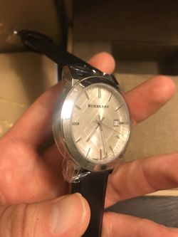 Burberry Watch Silver Dial Black Leather