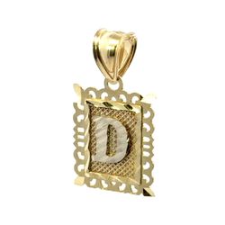 Woman’s Ladies 10k Yellow Gold Square Framed Initial D Charm Pendant For Necklace GP3107739
