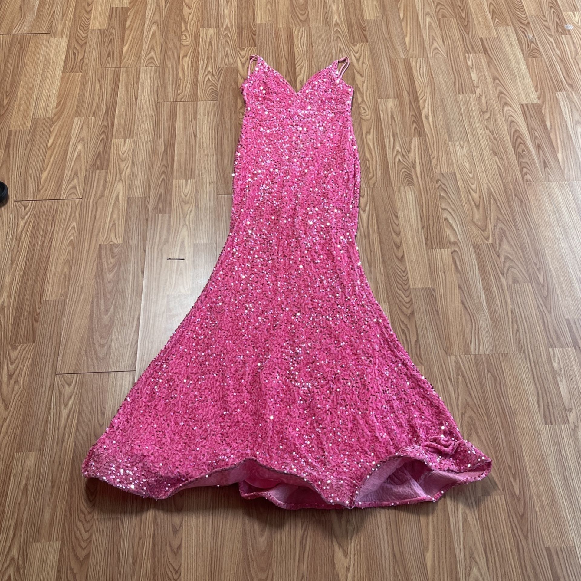 Sparkly Pink Long Fitted Prom Dress 