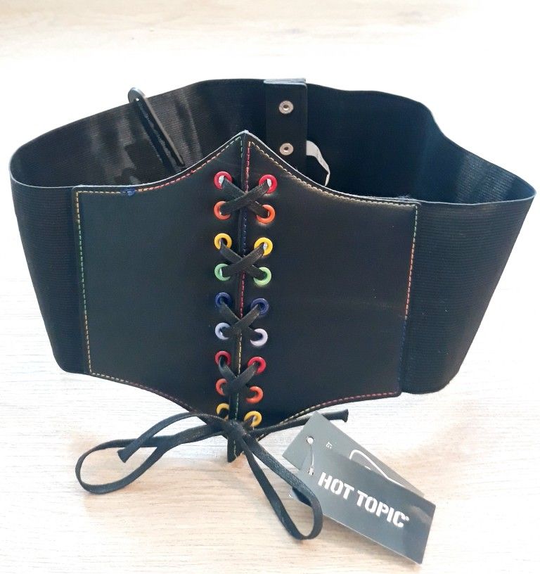 NEW - Hot Topic Faux Leather Rainbow Grommet Lace Up Corset - Size Large / Extra Large