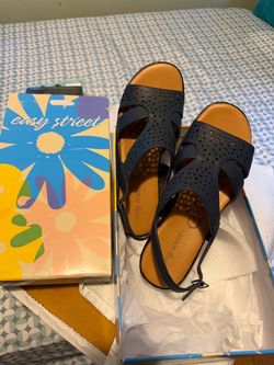 Black Wedge Sandals with Floral Sole SIZE 8