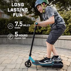 Mongoose React E1 Electric Scooter for Kids 8+, 6 mph, Black and Blue